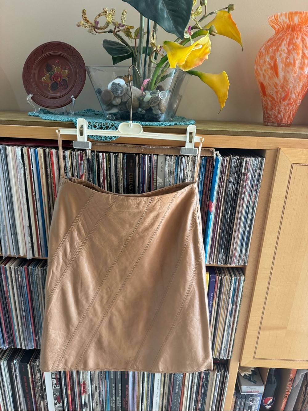 PRICE DROP: NW/OT, lined,DKNY,6,  Tan/Mocha BUTTER-SOFT LEATHER A-Line Skirt